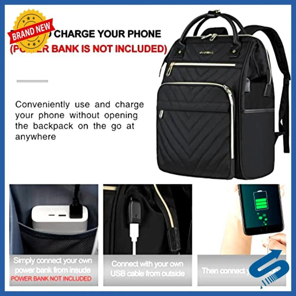 Large Capacity Laptop Backpack Waterproof USB Port RFID Pockets Travel Daypack - Picture 3 of 6